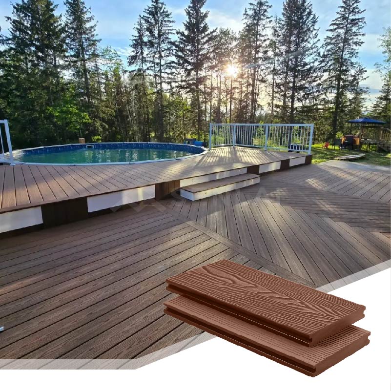 Ván sàn hiên nhà bằng gỗ nhựa composite WPC dập nổi 3D kích thước 140*20 cm.